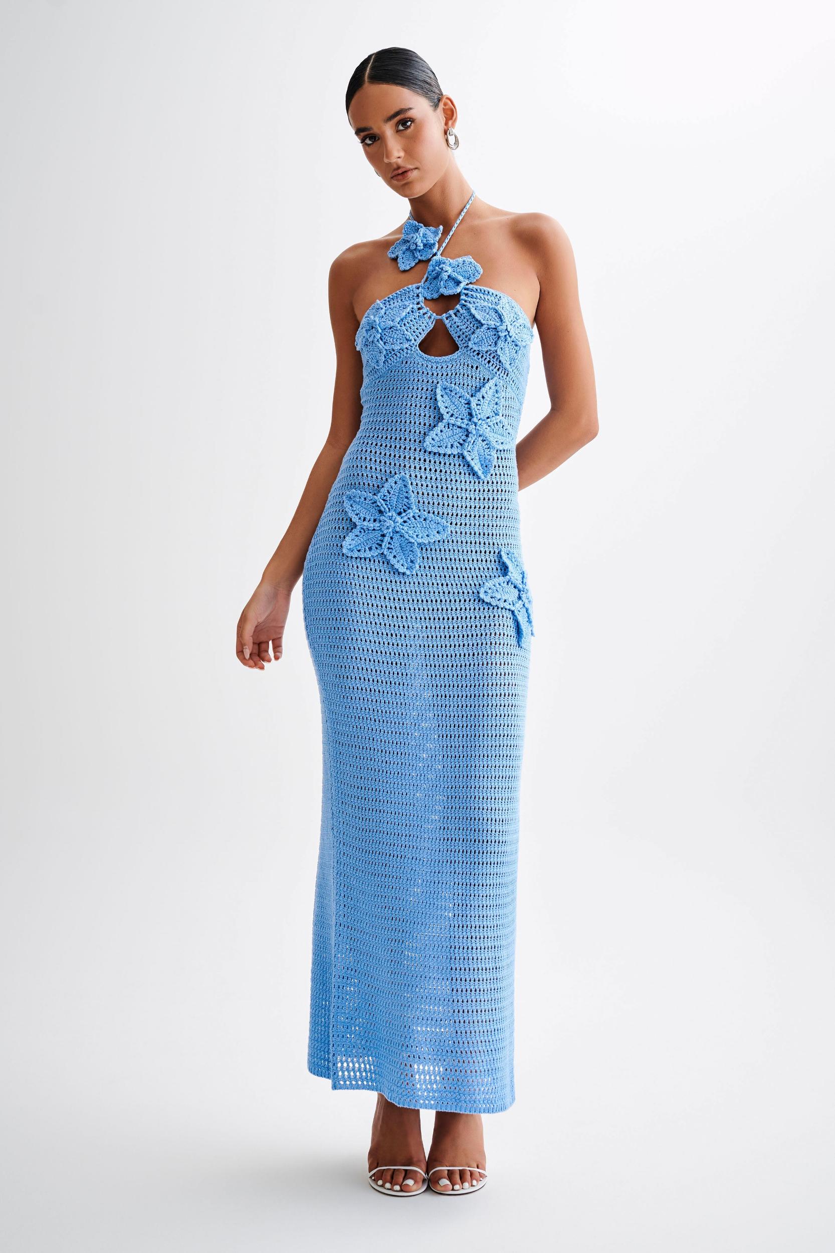 Kyla Floral Crochet Maxi Dress - Cornflower Blue Product Image