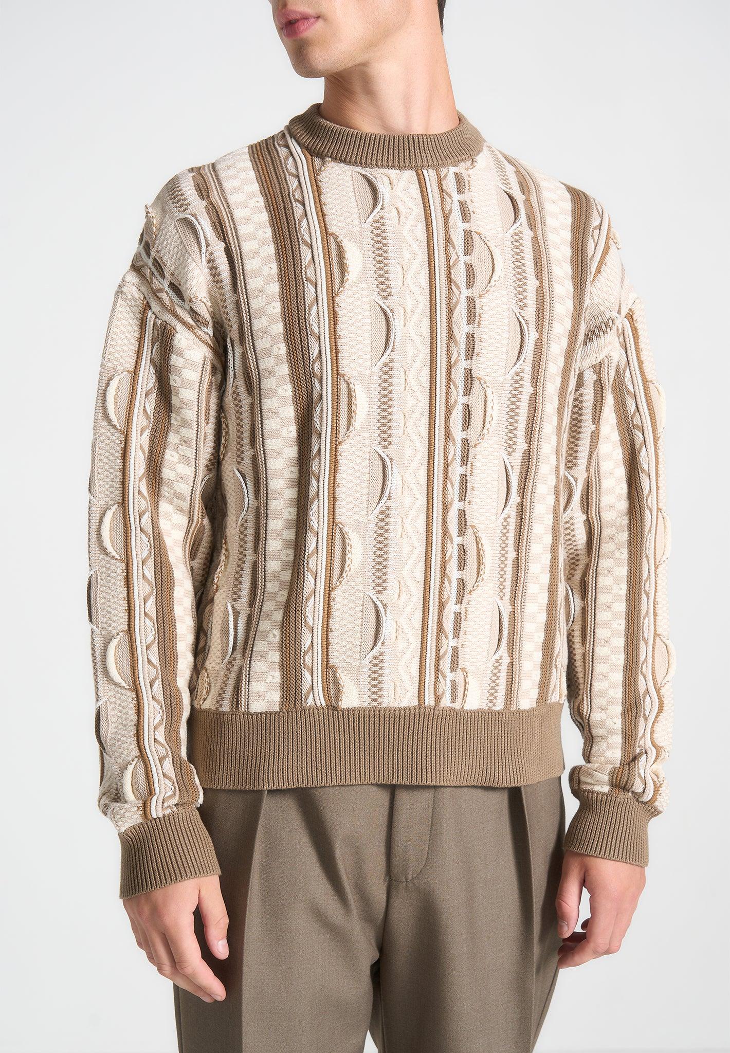 Jacquard Cotton Knit Jumper - Beige Male Product Image