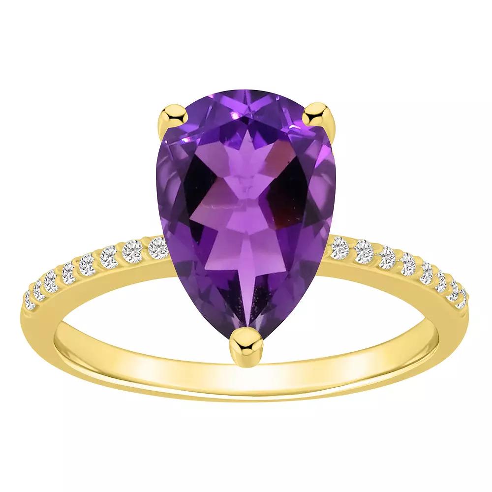 Alyson Layne 14k Gold Pear Shape Amethyst & 1/10 Carat T.W. Diamond Ring, Women's, Size: 9 Product Image