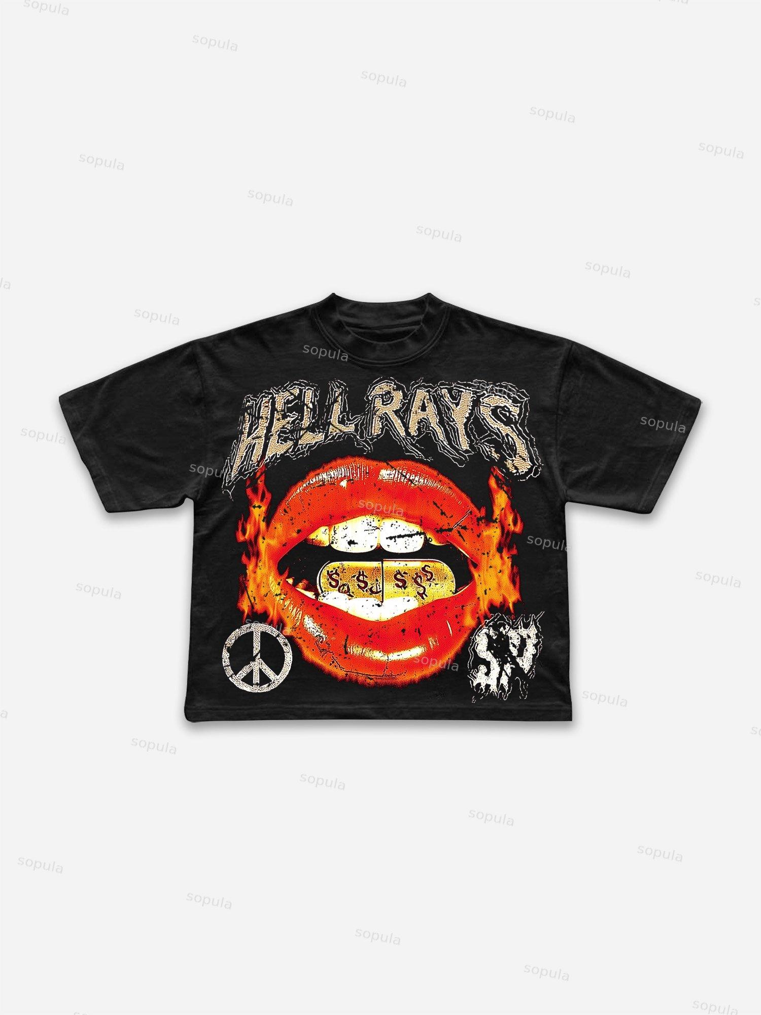 Hell Rays Street Burning Graphic Cropped T-shirt Product Image