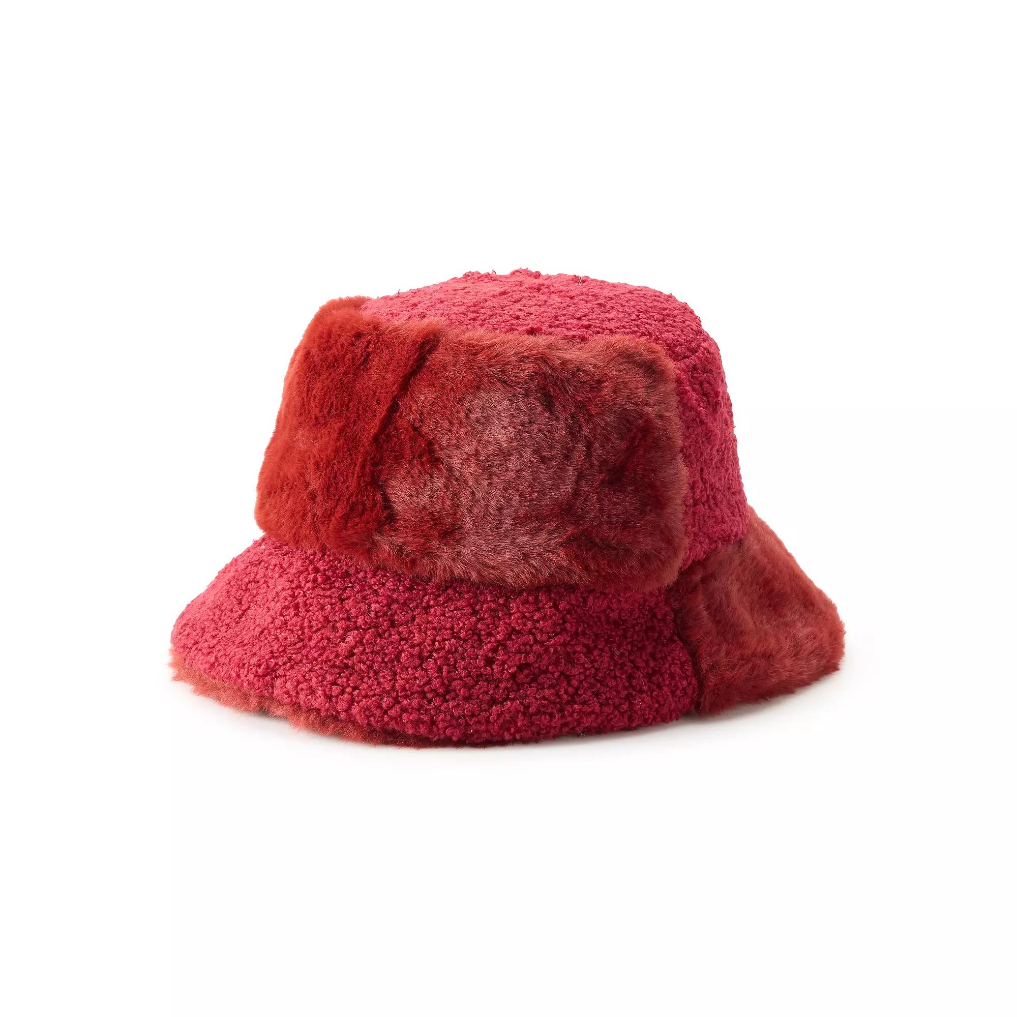 Women's Nanette Lepore Faux Fur & Sherpa Bucket Hat, Red Product Image