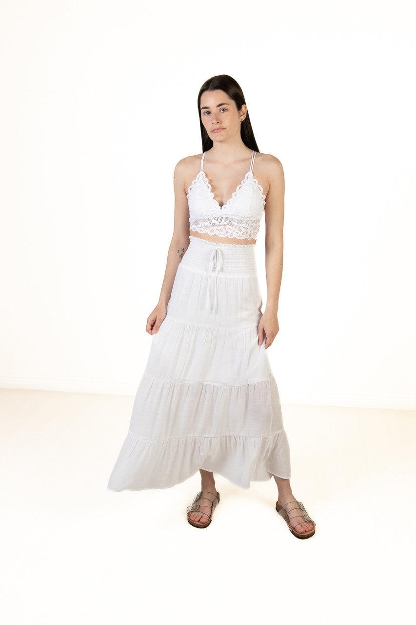 White Smocked Waist Maxi Skirt Product Image