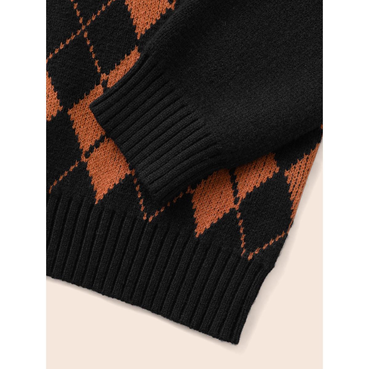 Plus Size V-Neck Plaid Print Pullover Black Women Casual Long Sleeve V-neck Everyday Pullovers BloomChic 10/M Product Image