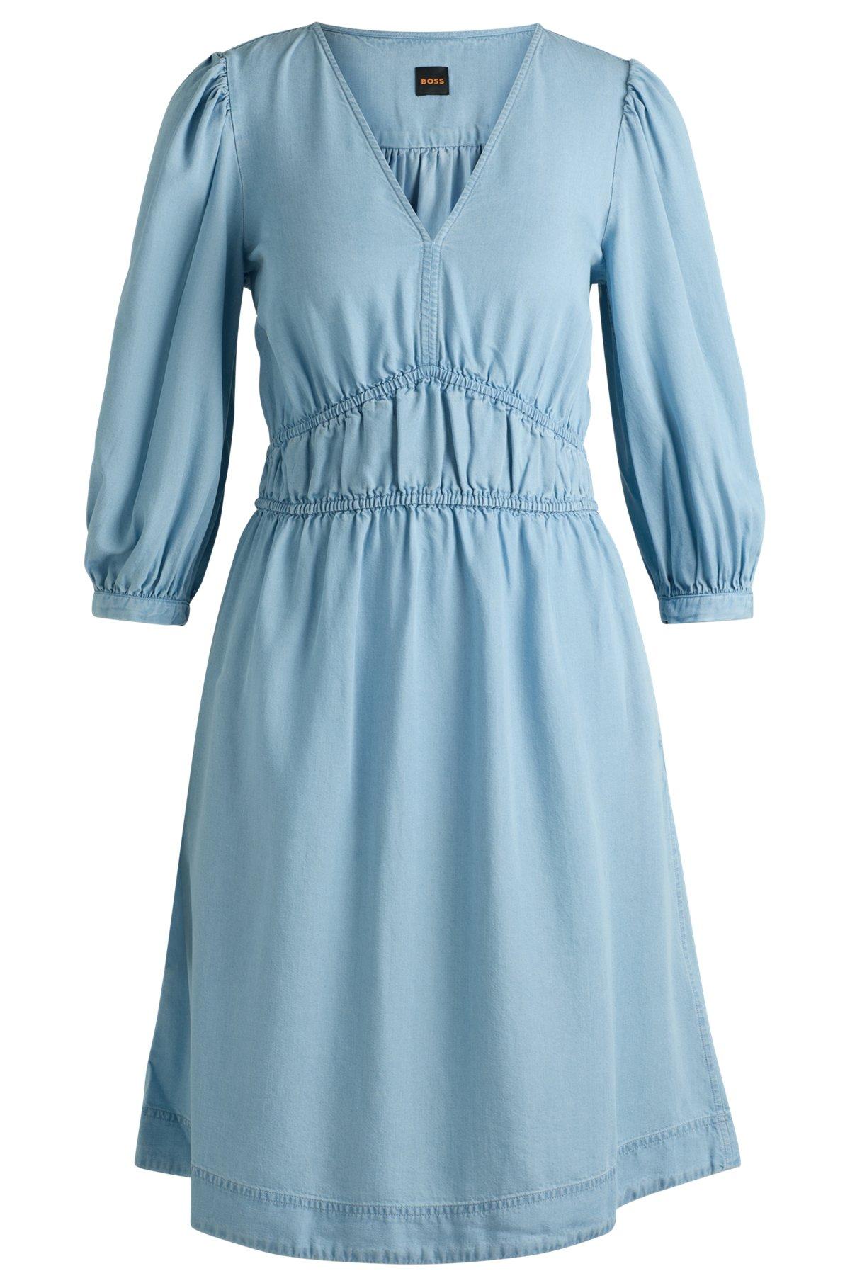 Puff-sleeve dress with elasticated waist Product Image