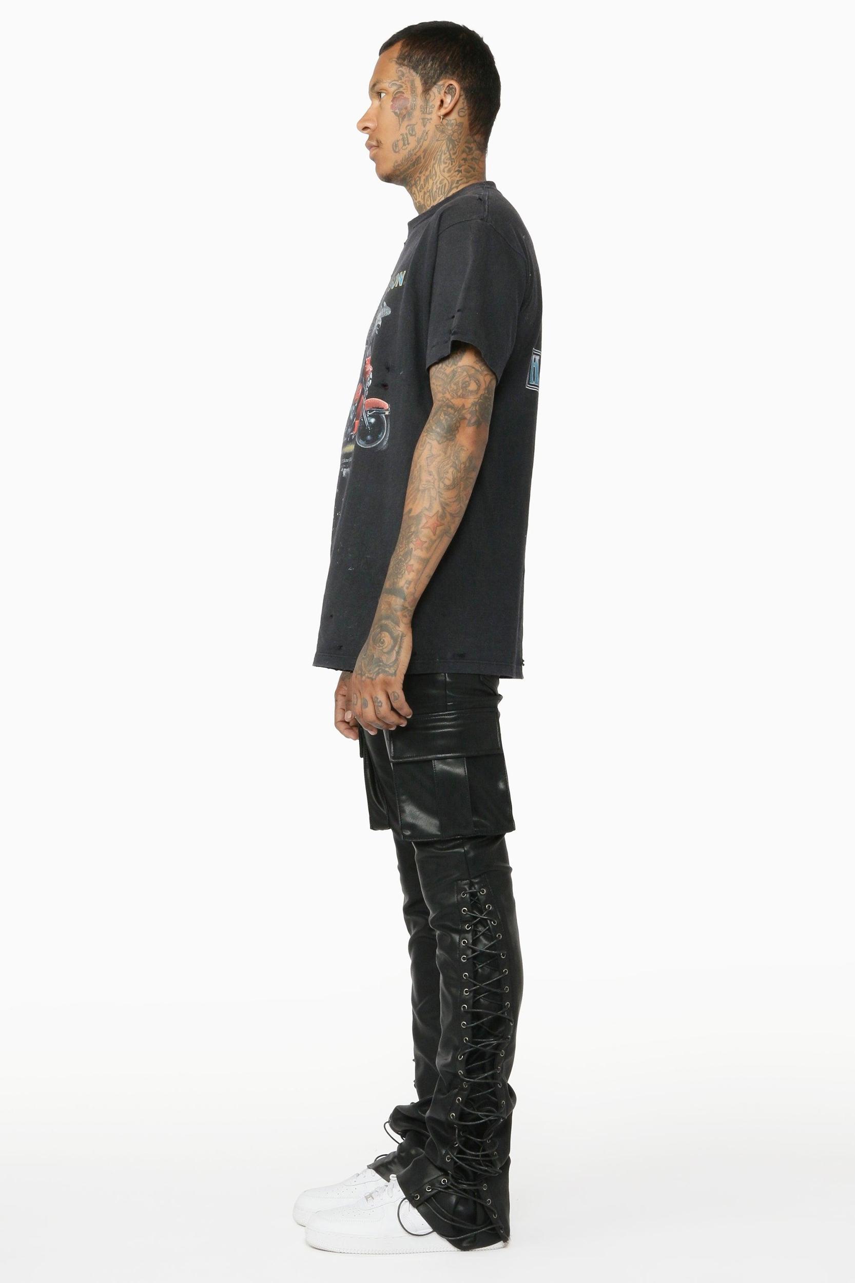 Honor Black Faux Leather Stacked Flare Jean Male Product Image