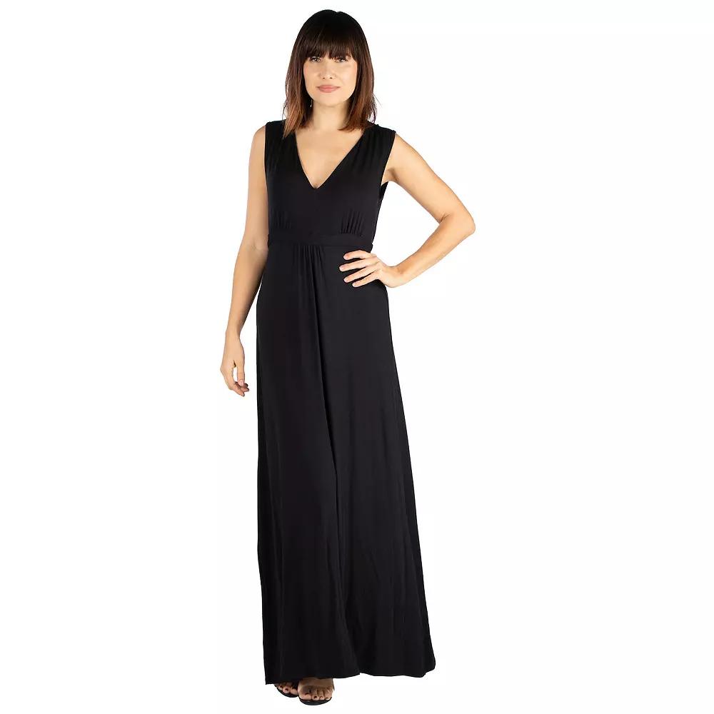 Women's 24seven Comfort Apparel V-Neck Sleeveless Maxi Dress,  Product Image