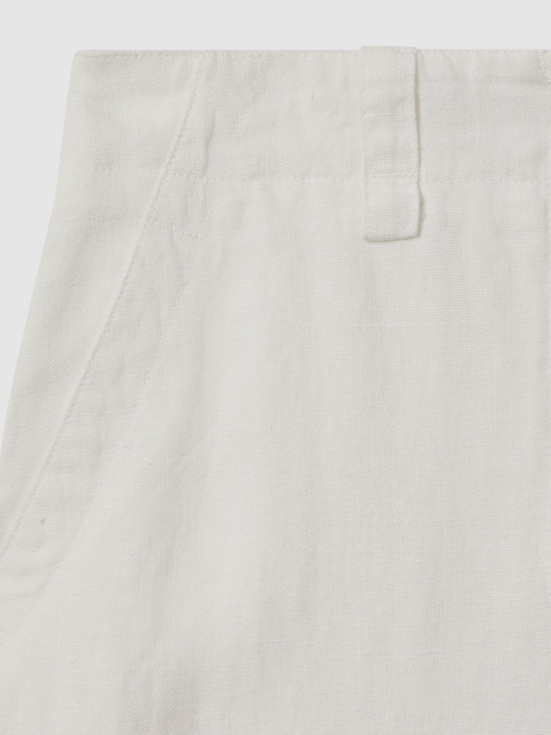 Linen Wide Leg Garment Dyed Trousers in White Product Image