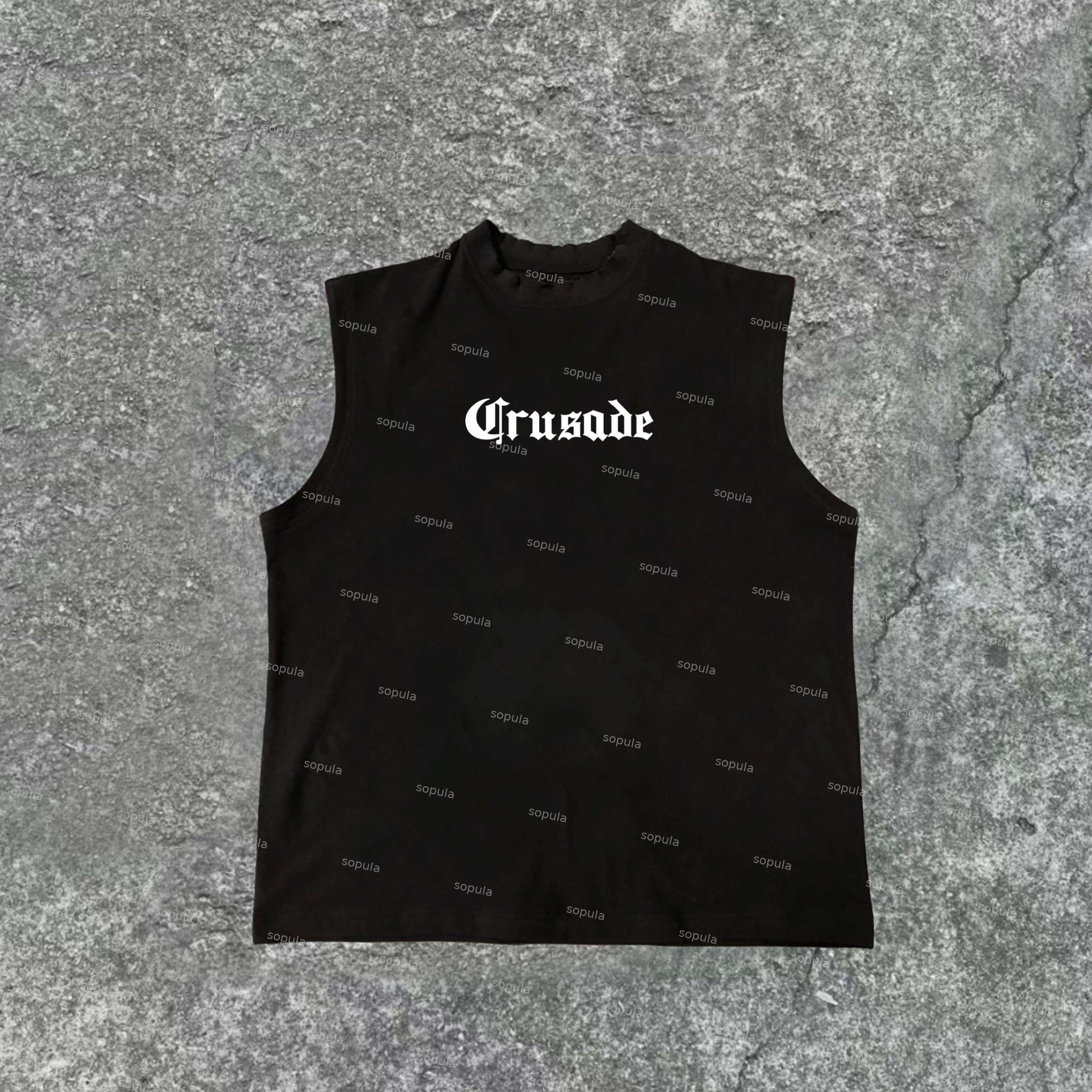 Sopula Men's Vintage God First Print Cotton Casual Tank Top Product Image