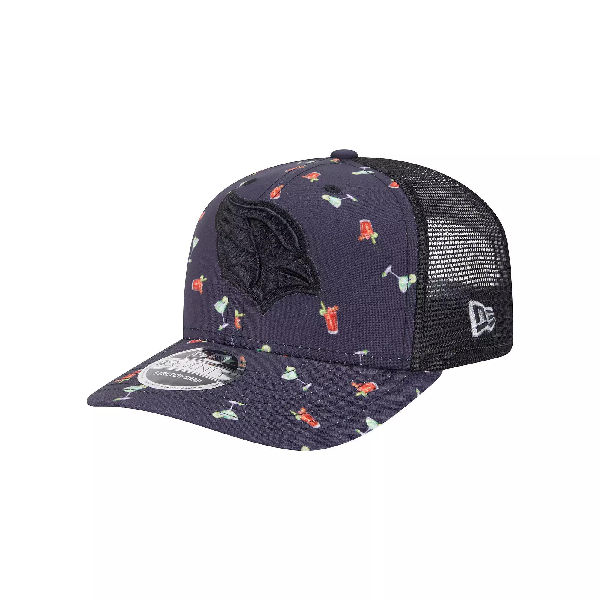 Men's New Era Navy/Black Arizona Cardinals Adventure Drinks Pattern 9SEVENTY Stretch-Snap Hat, Blue Product Image