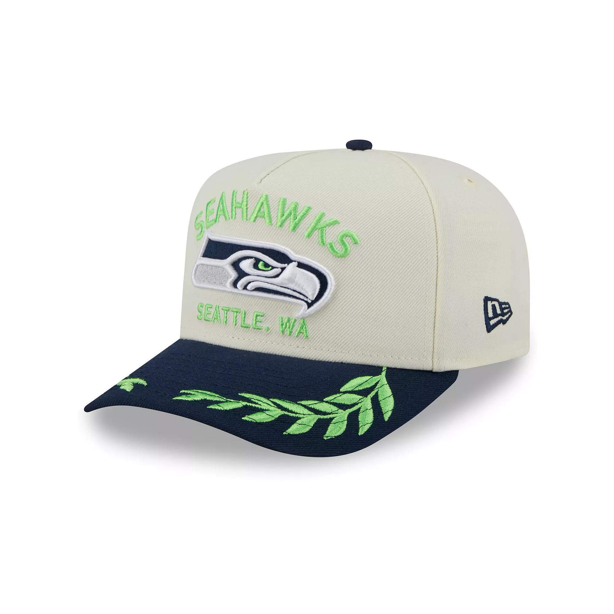 Men's New Era  Cream/College Navy Seattle Seahawks 2025 NFL Draft A-Frame 9FIFTY Snapback Hat, Beige Product Image
