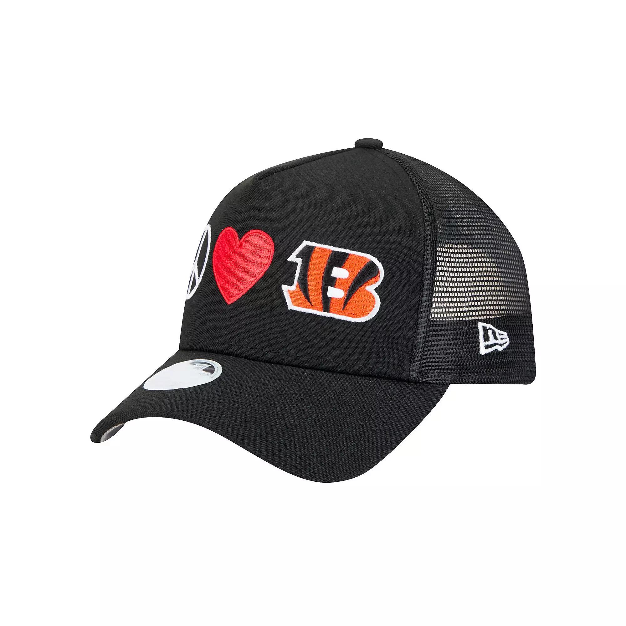 Women's New Era Black Cincinnati Bengals Peace & Love Trucker 9FORTY Adjustable Hat Product Image