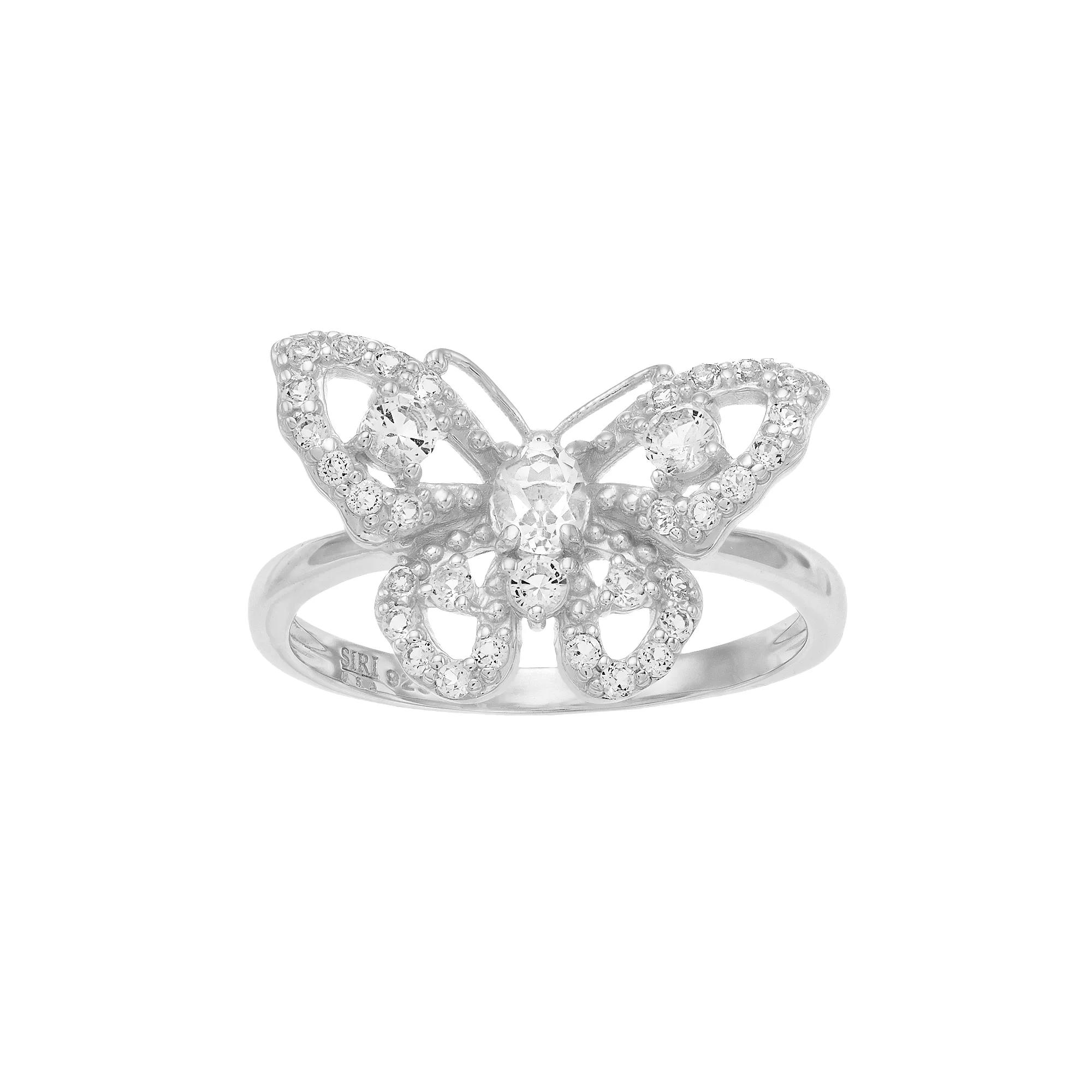 SIRI USA by TJM Sterling Silver White Topaz Filigree Butterfly Ring, Womens Product Image