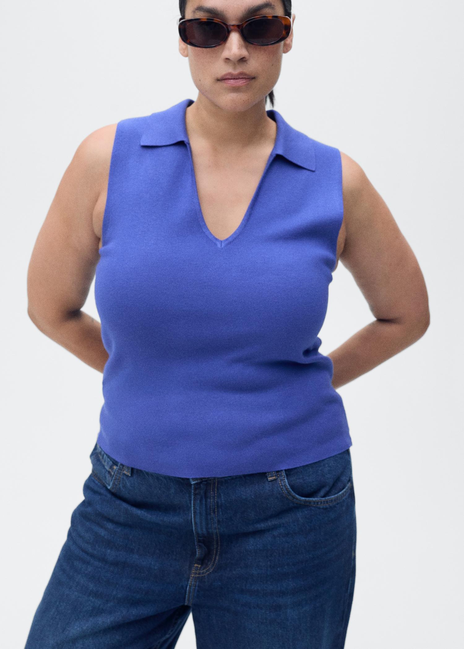 Polo-neck knitted top - Women | MANGO USA Product Image