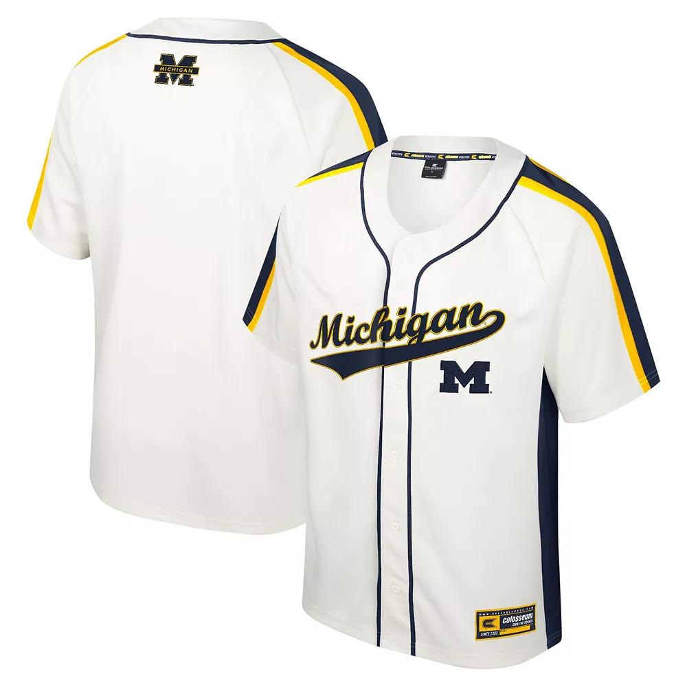 Men's Colosseum Cream Michigan Wolverines Ruth Button-Up Baseball Jersey, Size: 2XL, Beige Product Image