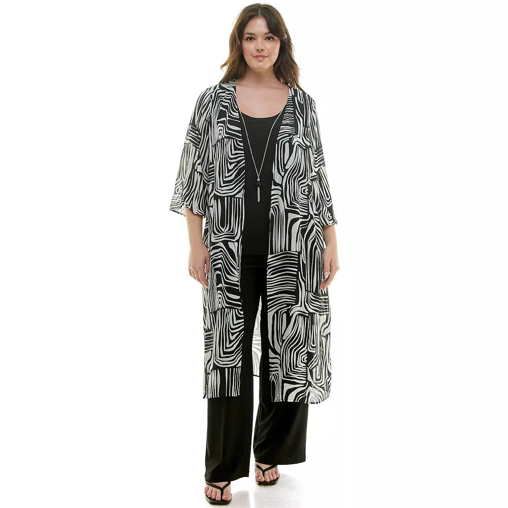Plus Size Luxology 3-Piece Long Cardigan, Tank Top & Pants Set, Womens Product Image