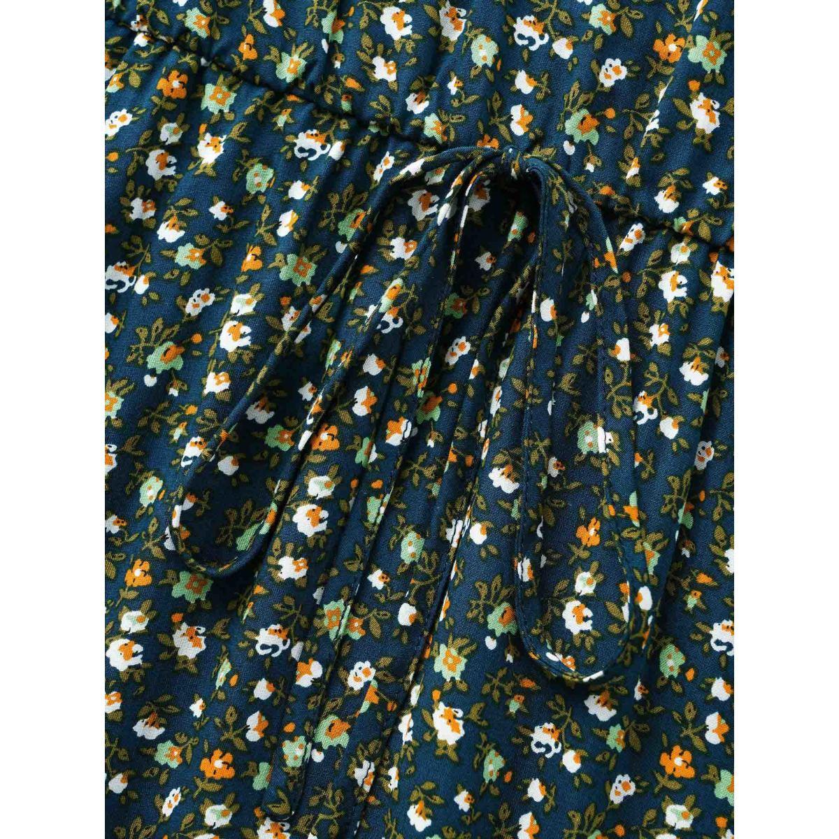 Plus Size Ditsy Floral Frill Trim Tie Knot Dress Aegean Women Elegant Frill Trim V-neck Half Sleeve Curvy BloomChic 28/5X Product Image