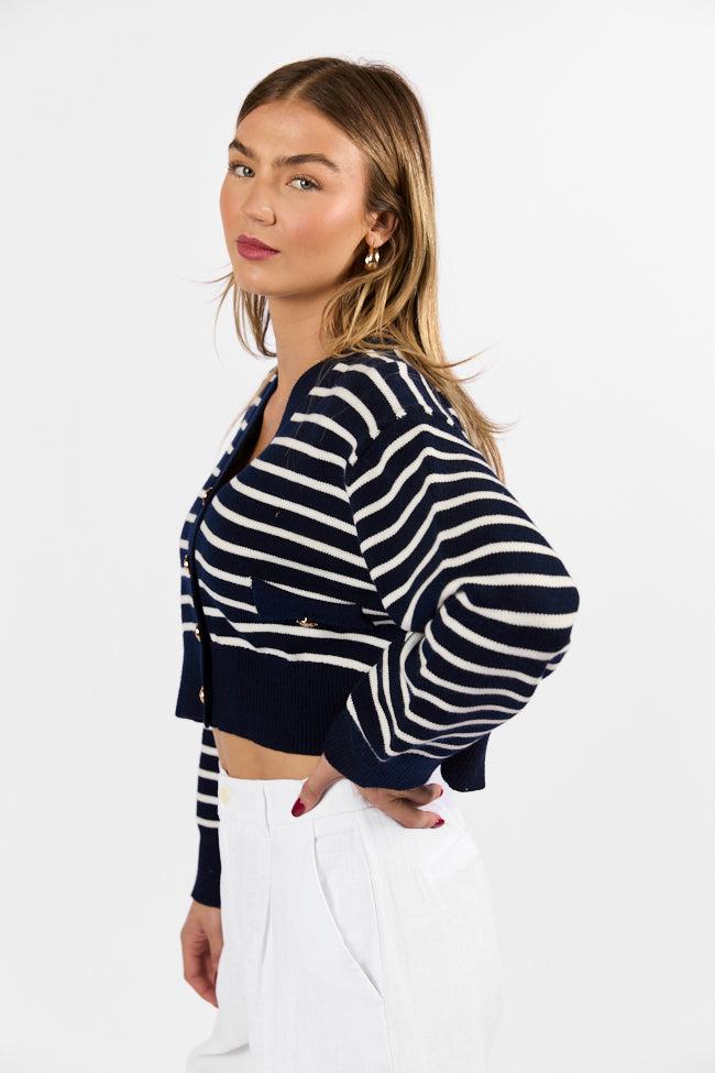 Back In Style Navy and Ivory Striped Cardigan FINAL SALE Product Image
