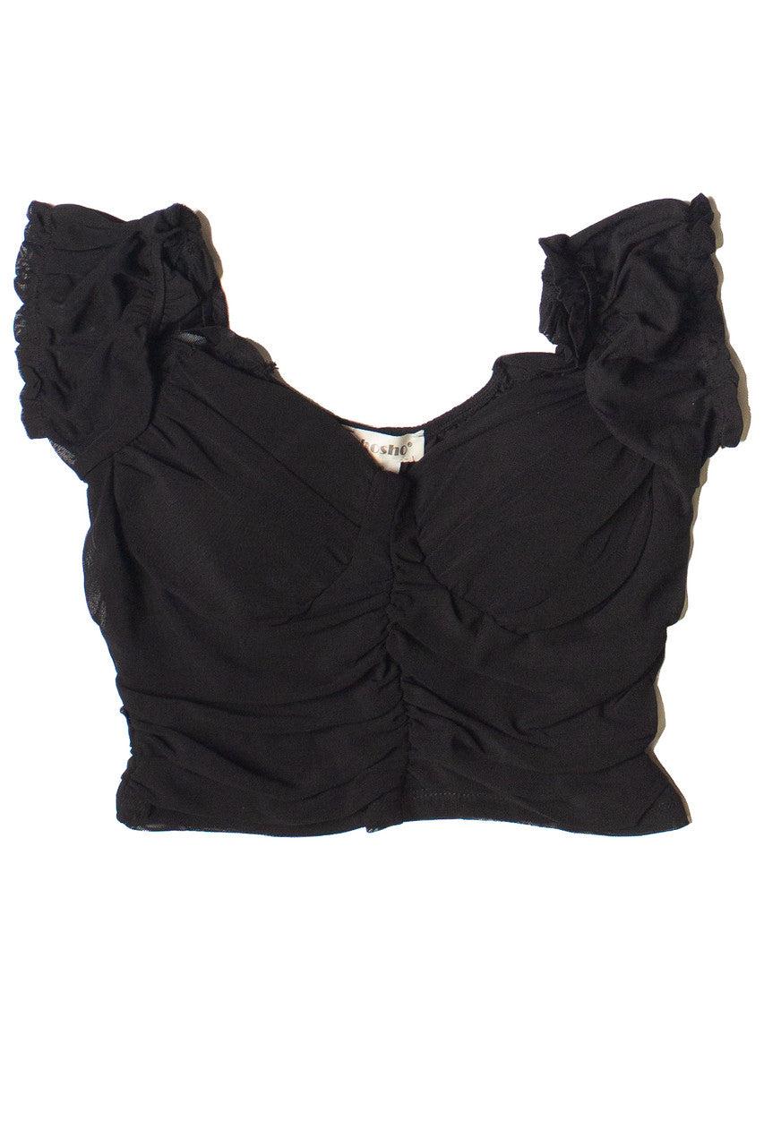 Ruched Front Puff Sleeve Mesh Top Product Image