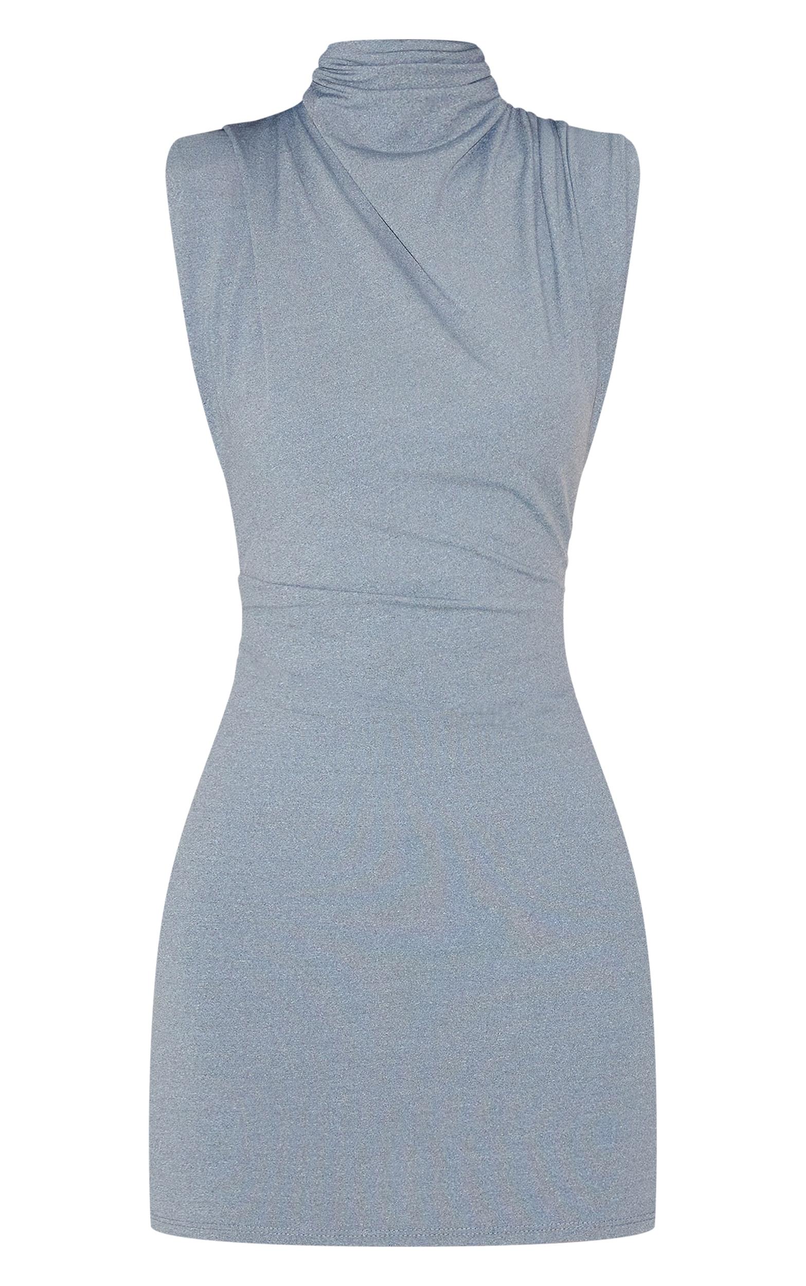  Grey Shoulder Pad Sleeveless Bodycon Dress Product Image