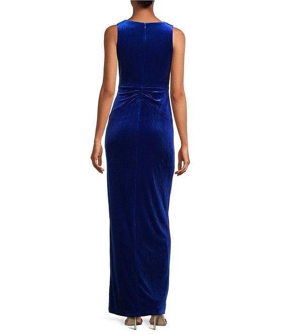 Aidan Mattox Stretch Velvet V Neckline Sleeveless Twist Bodice Gown Product Image