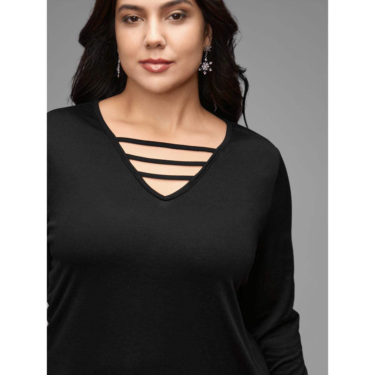 Plus Size V-neck Cut Out Straight Fit Tee Black Women Casual Cut-Out V-neck Everyday T-shirts BloomChic 14-16/1X Product Image