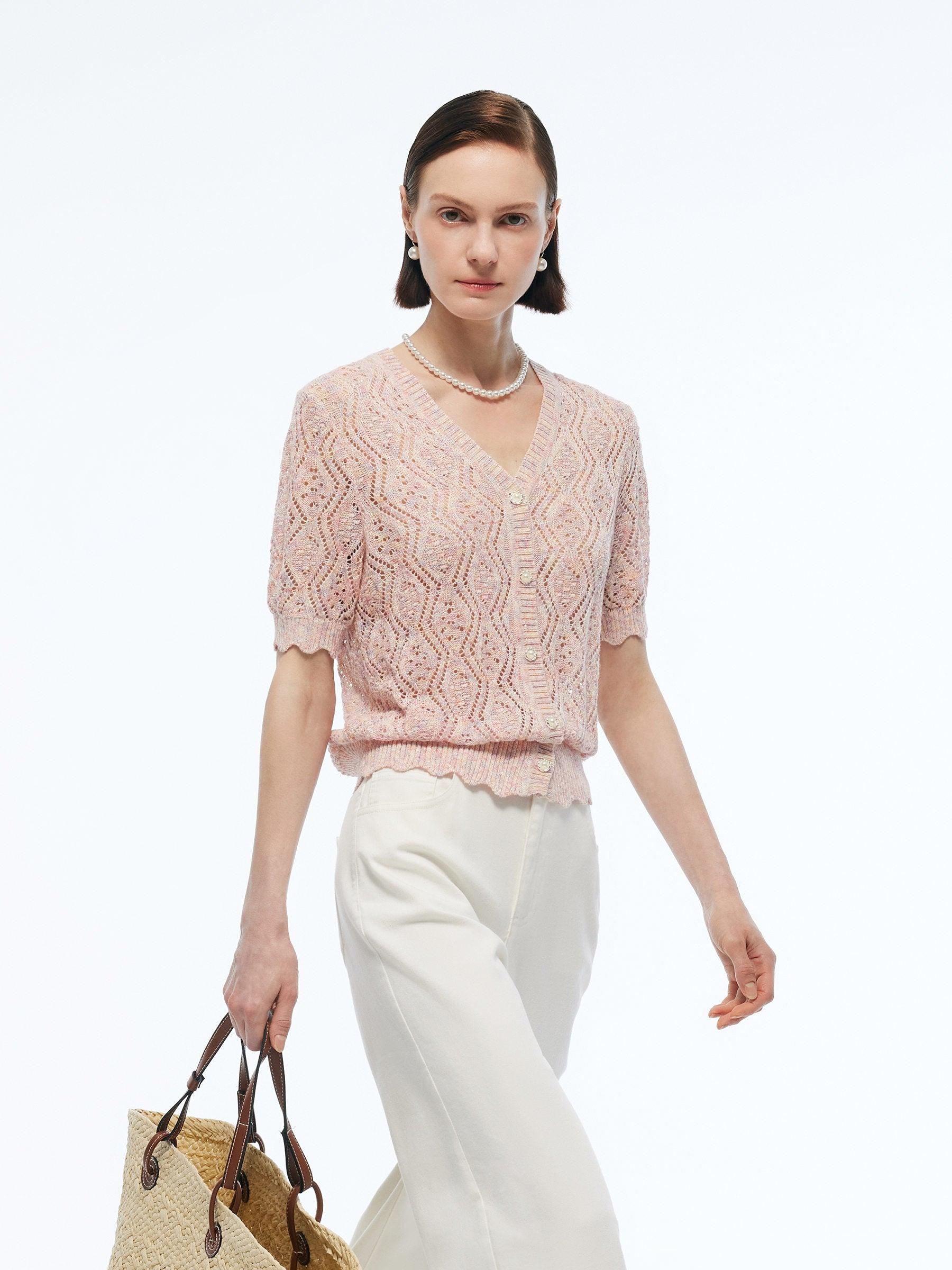 Openwork Sequins Women V-Neck Cardigan Product Image