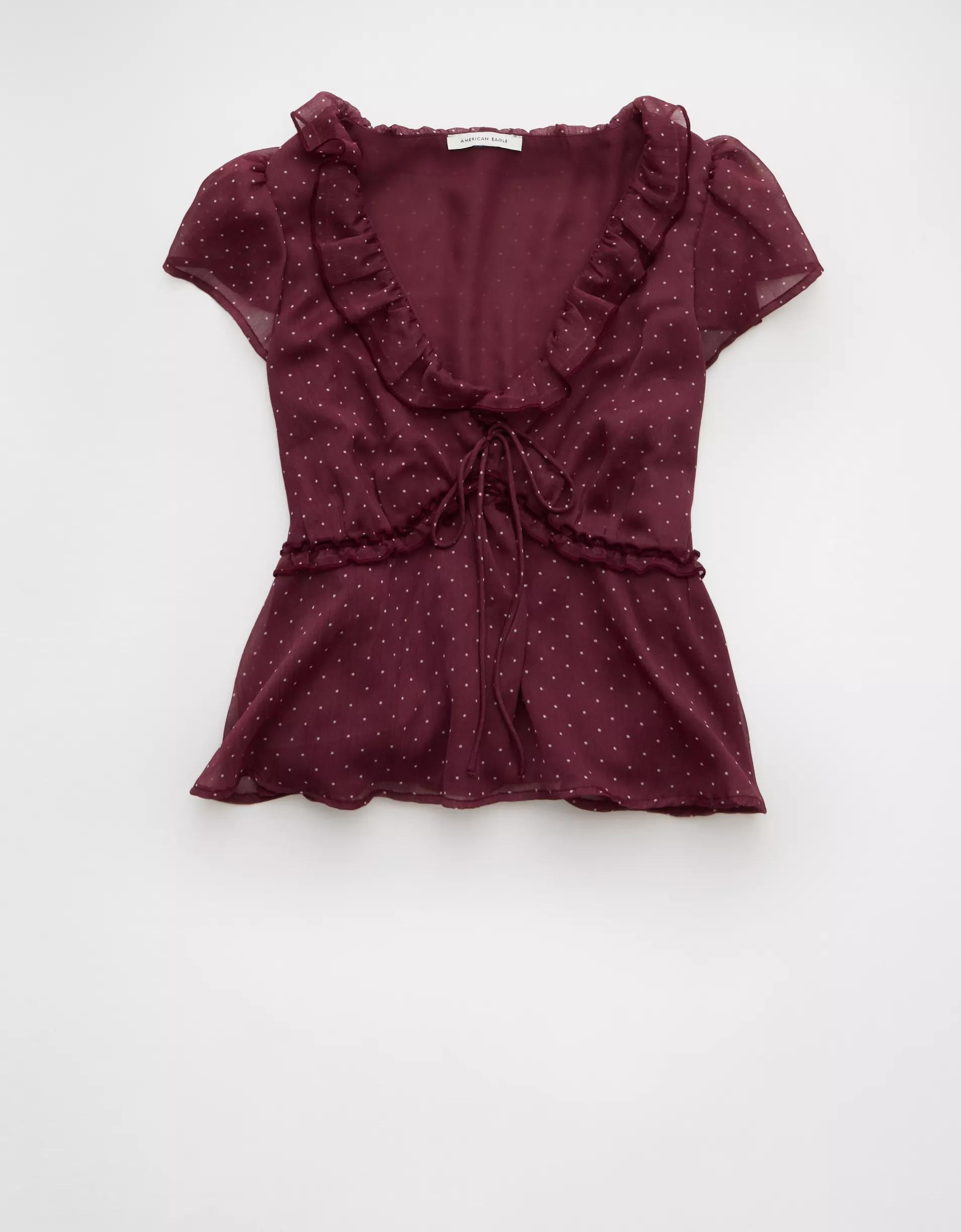 AE V-Neck Chiffon Babydoll Blouse Product Image
