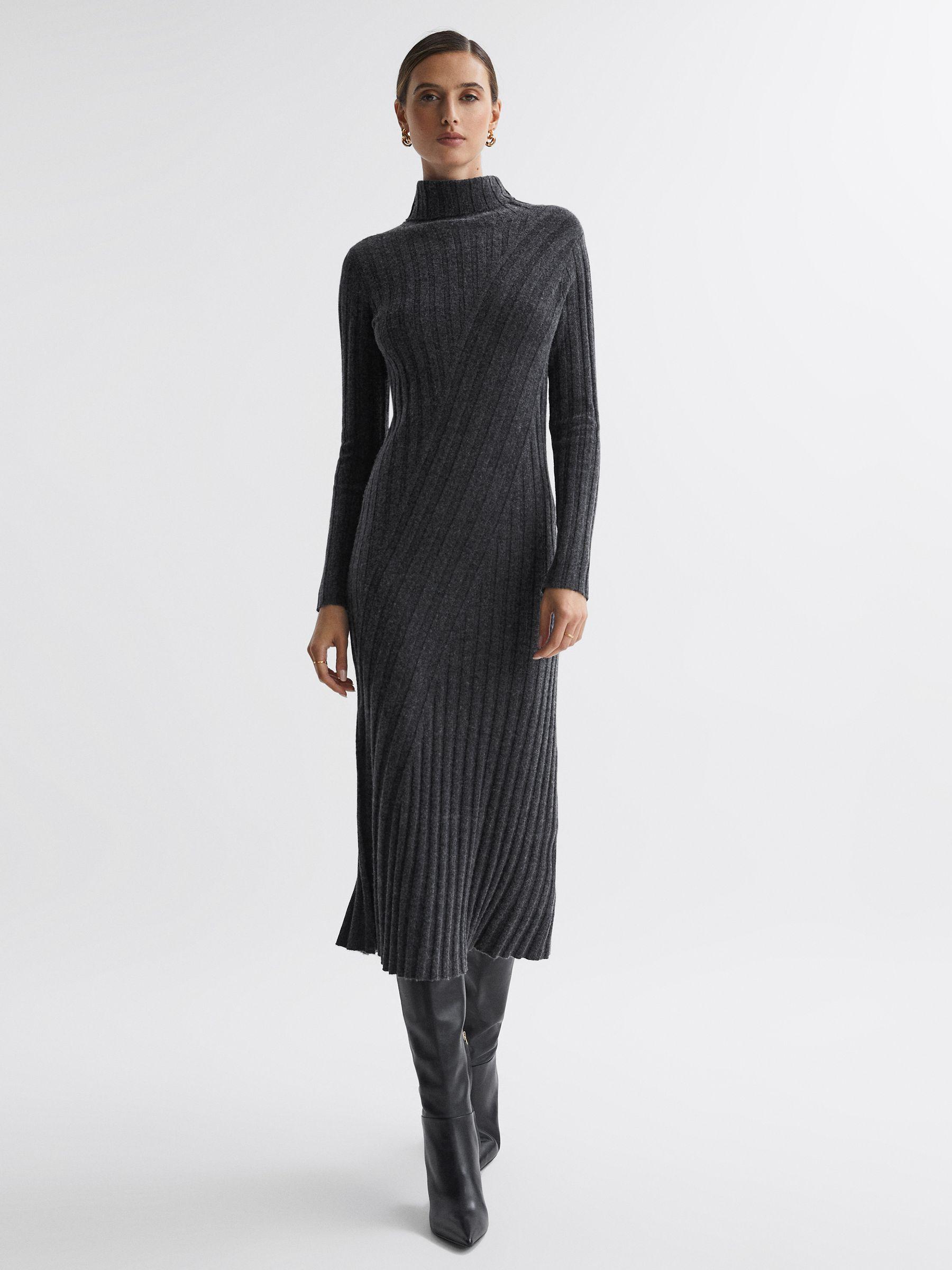Petite Knitted Roll Neck Midi Dress in Charcoal Product Image