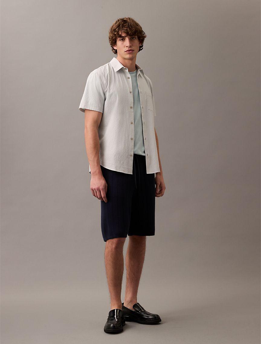 Calvin Klein Mens Solid Seersucker Classic Button-Down Shirt - White Product Image