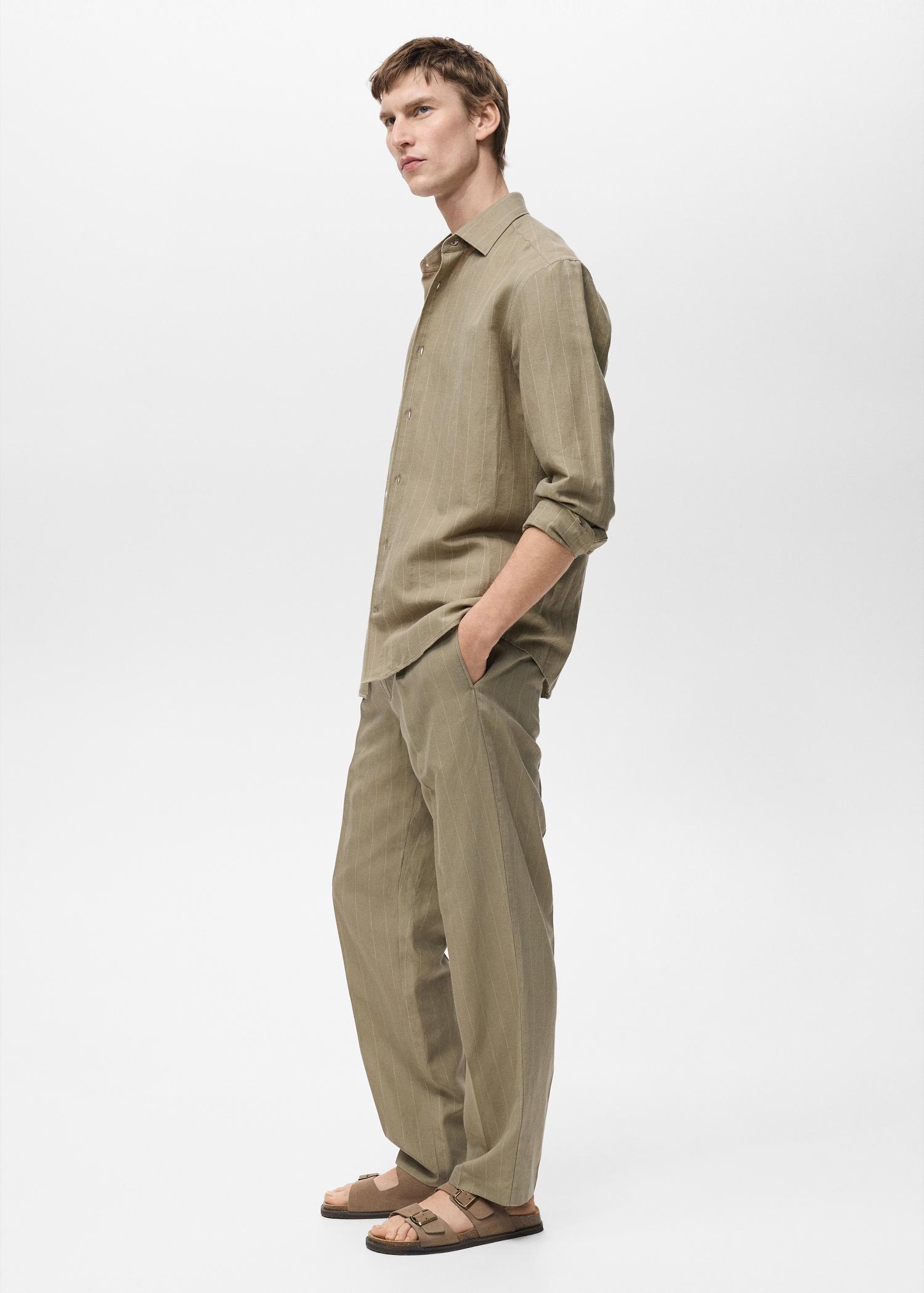 Pinstripe linen pants - Men | MANGO USA Product Image