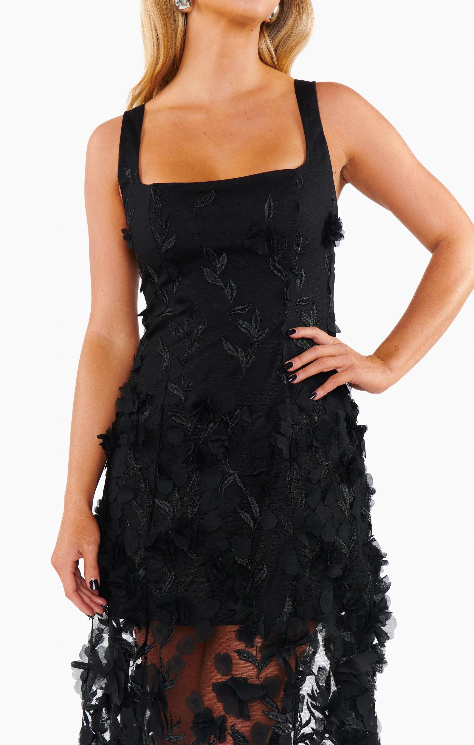 Stephanie Dress ~ Black 3D Floral Product Image