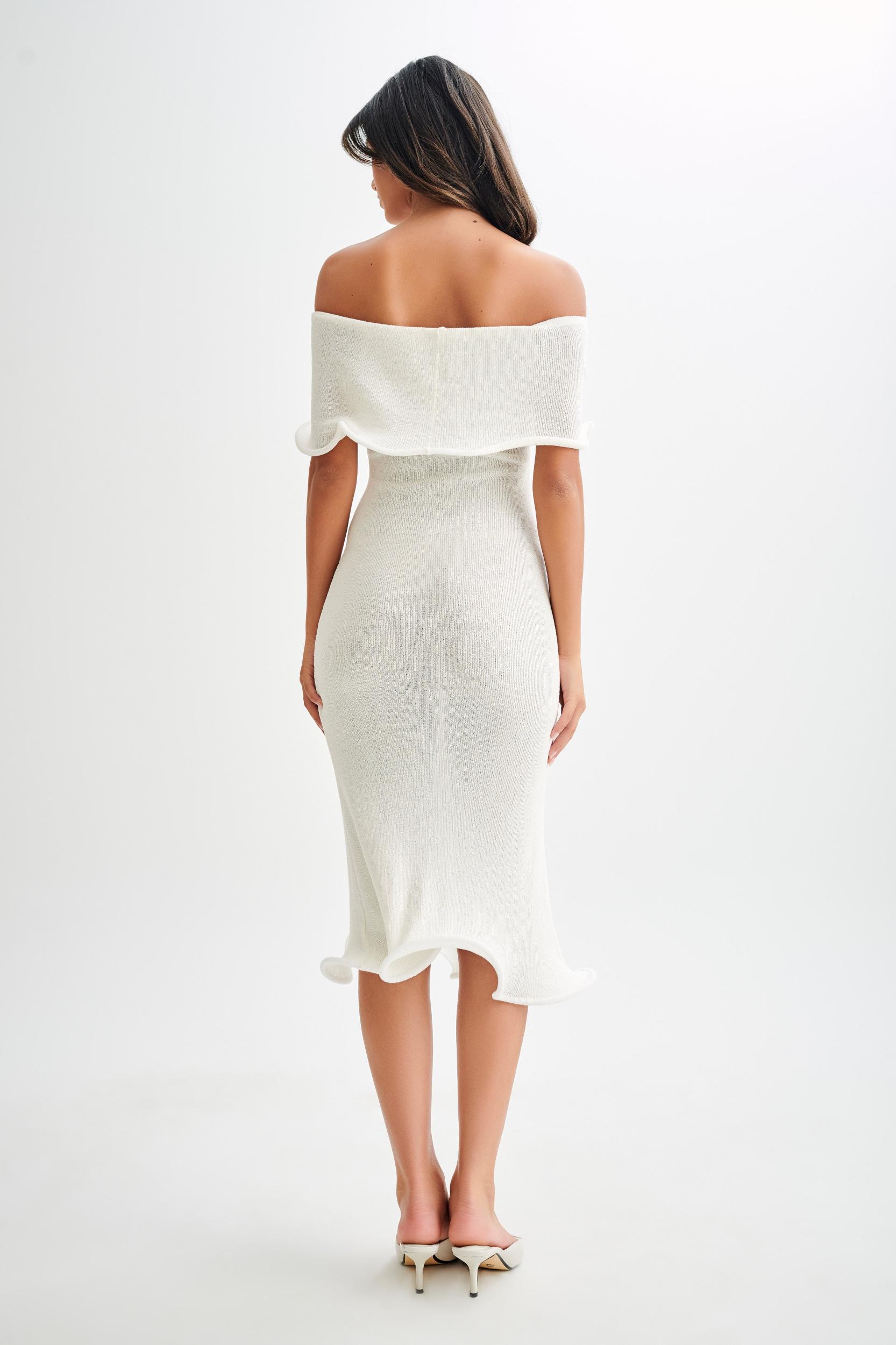 Molly Off Shoulder Knit Midi Dress - Ivory Product Image