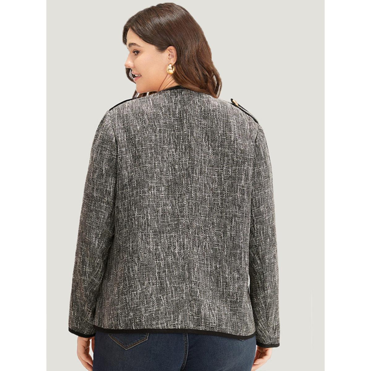 Plus Size Patchwork Contrast Button Detail Pocket Blazer Women Black Contrast Pocket Work Jackets BloomChic 22-24/3X Product Image