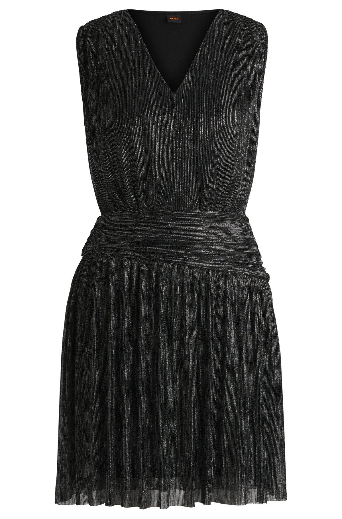 Plissé pleat wrap-front dress with ruffle hem Product Image
