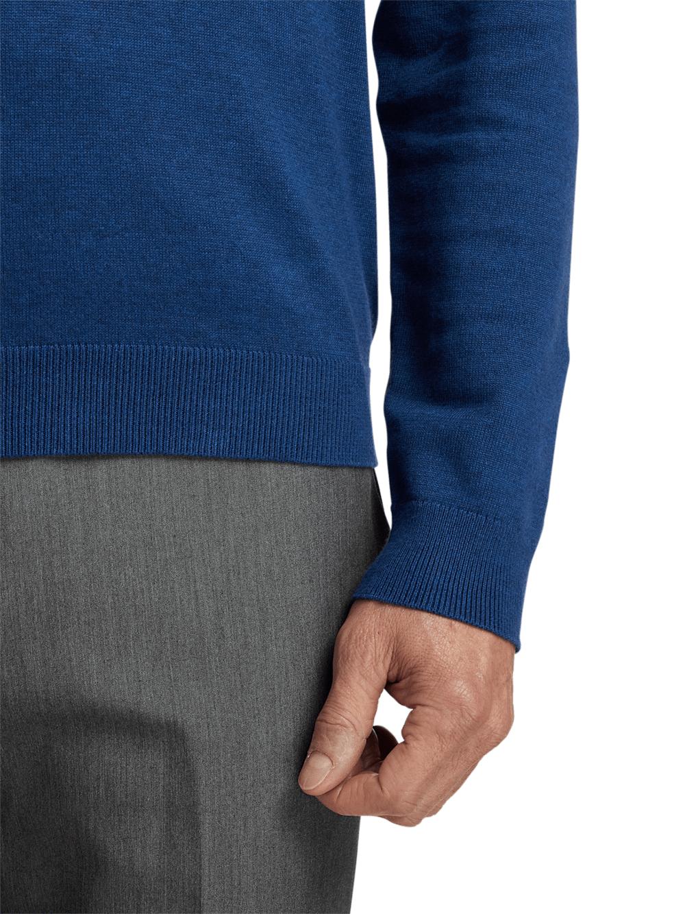 Supima Cotton Quarter Zip Mock Neck Sweater - Dark Blue Product Image