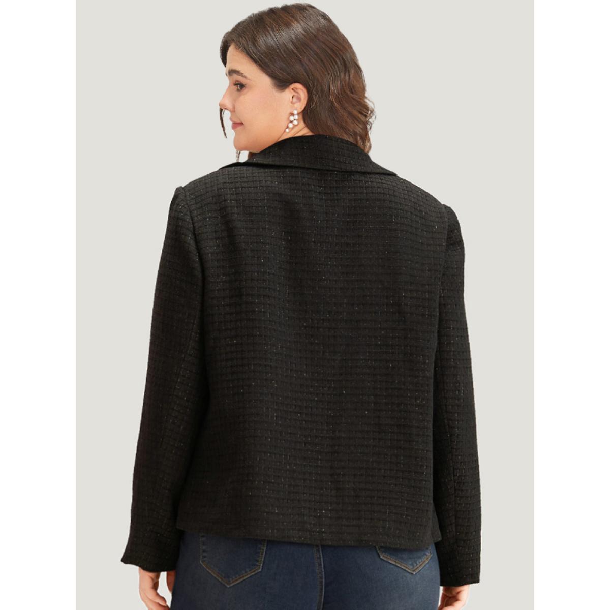 Plus Size Plain Suit Collar Texture Button Up Blazer Black Women Work Plain Texture Sleeve Long Sleeve Suit Collar 14-16/1X Office Blazers BloomChic Product Image