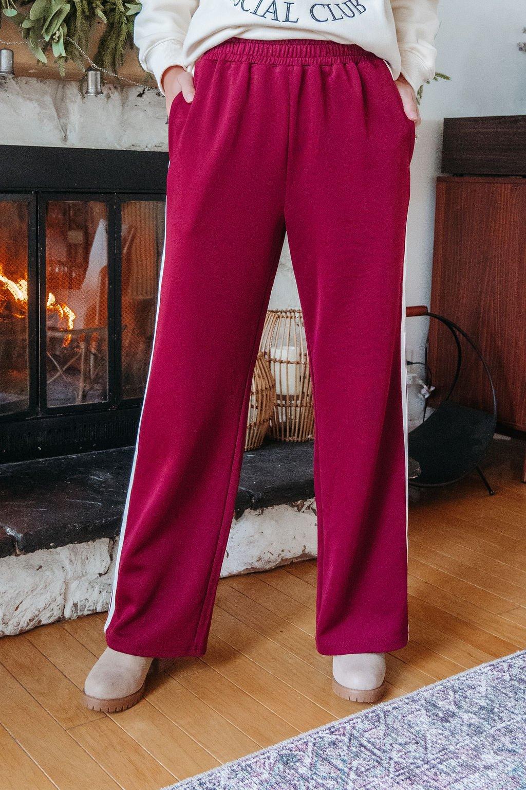 Burgundy Striped Athleisure Pants - FINAL SALE Product Image