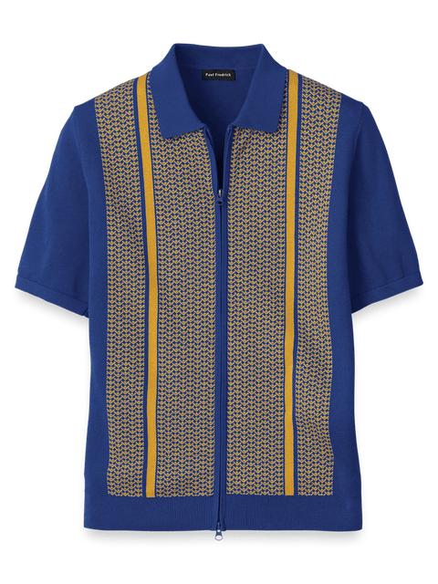 Cotton Full Zip Polo - Cobalt/yellow Product Image