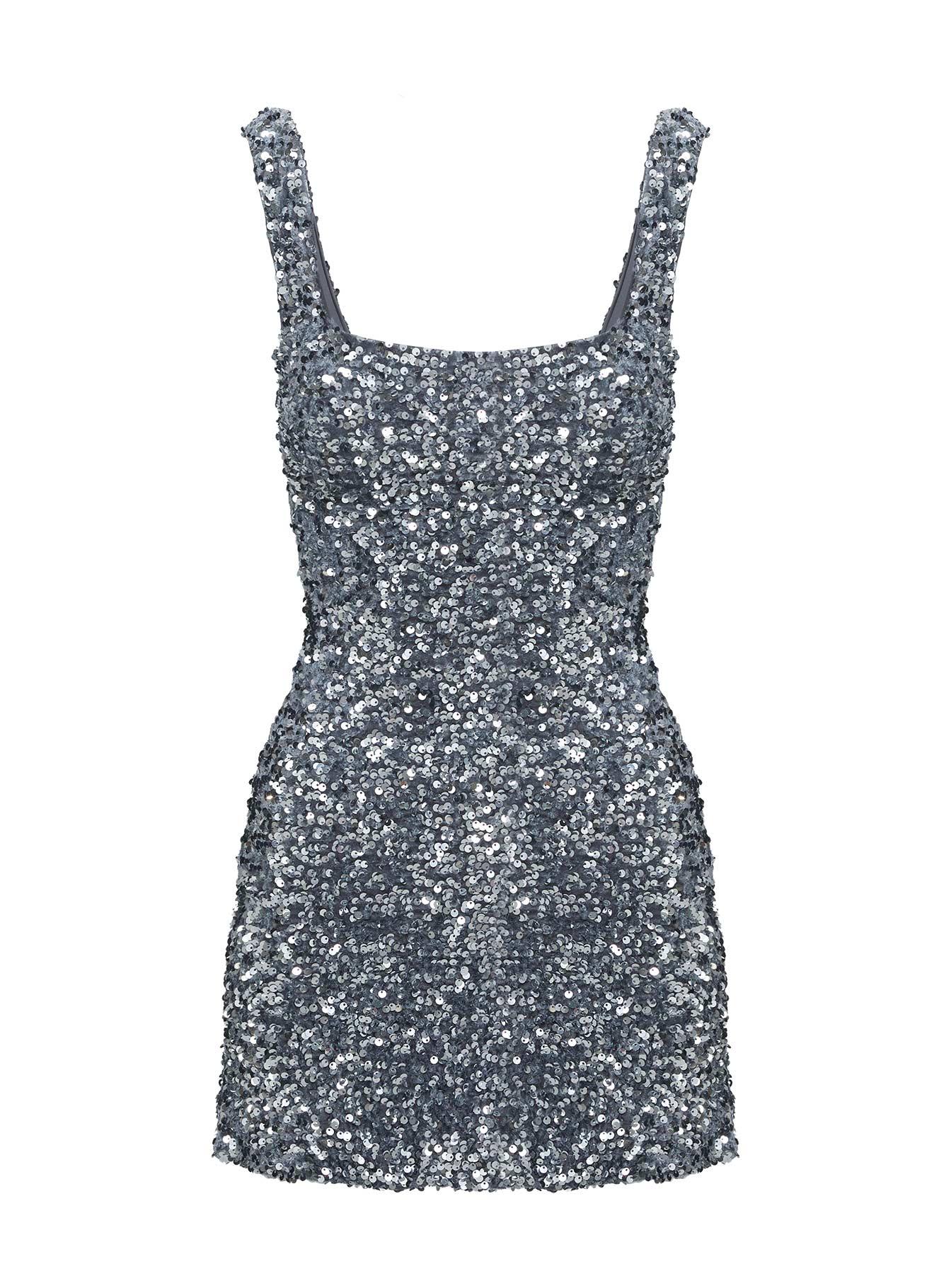 Miss Me Sequin Mini Dress Silver Product Image