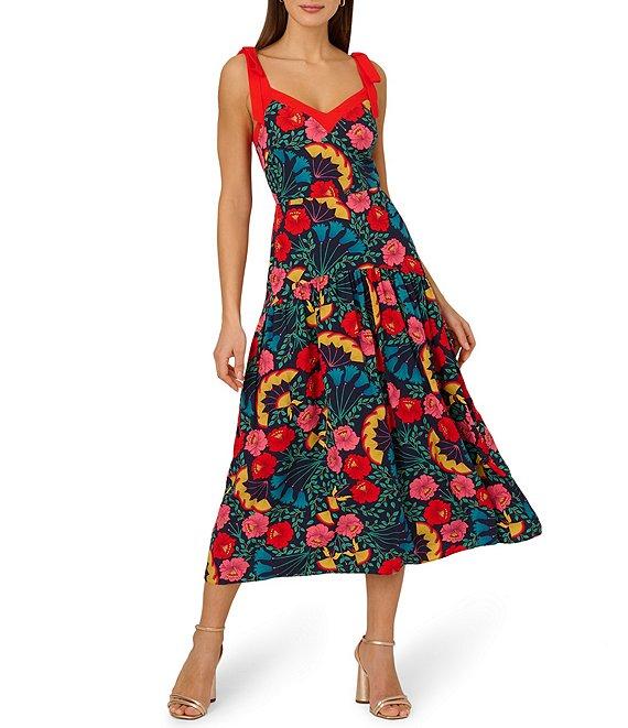 Adrianna by Adrianna Papell Floral Print Sweetheart Neck Sleeveless A Line Midi Dress Product Image
