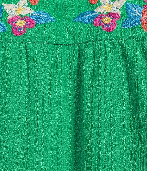 Calessa Plus Size Embroidered Split V-Neck Short Ruffle Sleeve Tunic Product Image