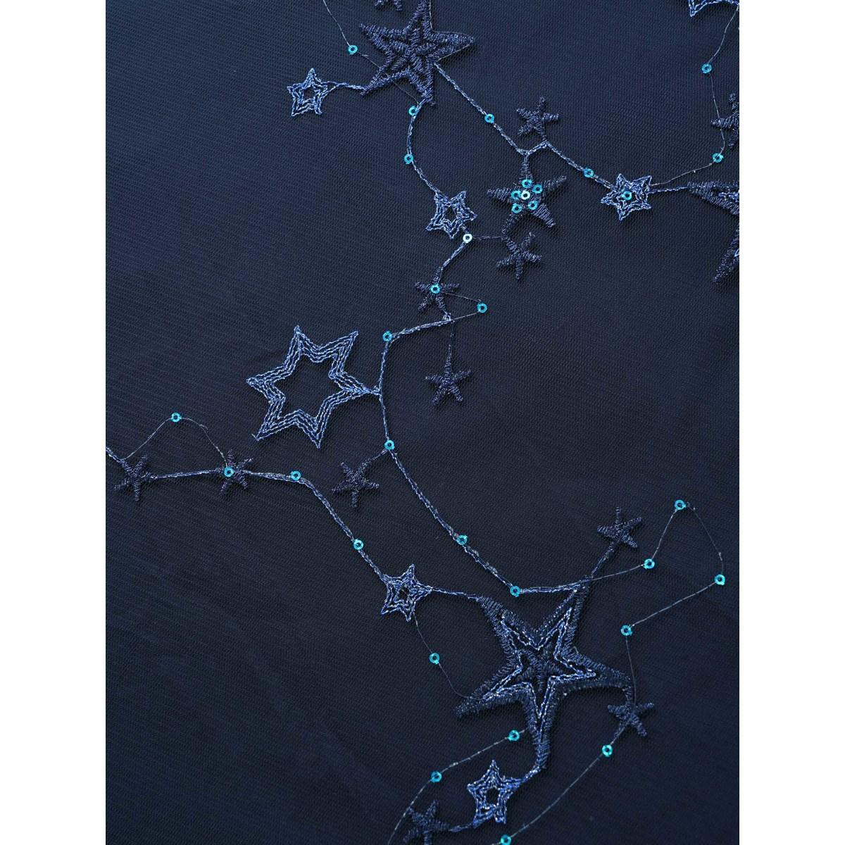 Plus Size Star Embroidered Mesh Split Hem Dress DarkBlue Women Formal See through Overlap Collar Short sleeve Curvy BloomChic 14-16/1X Product Image