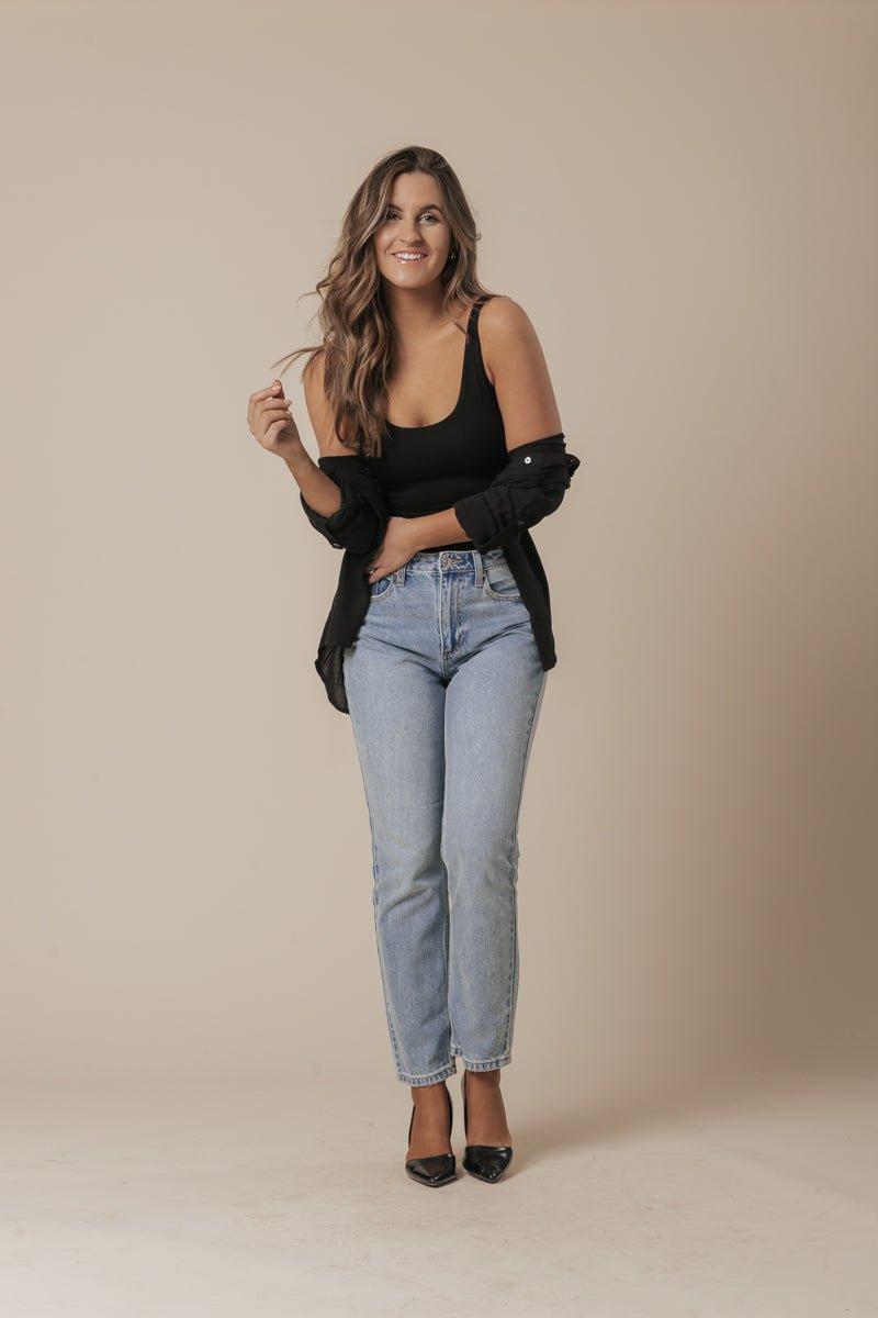 Scoop Neck Double Lined Jersey Tank - Black Product Image