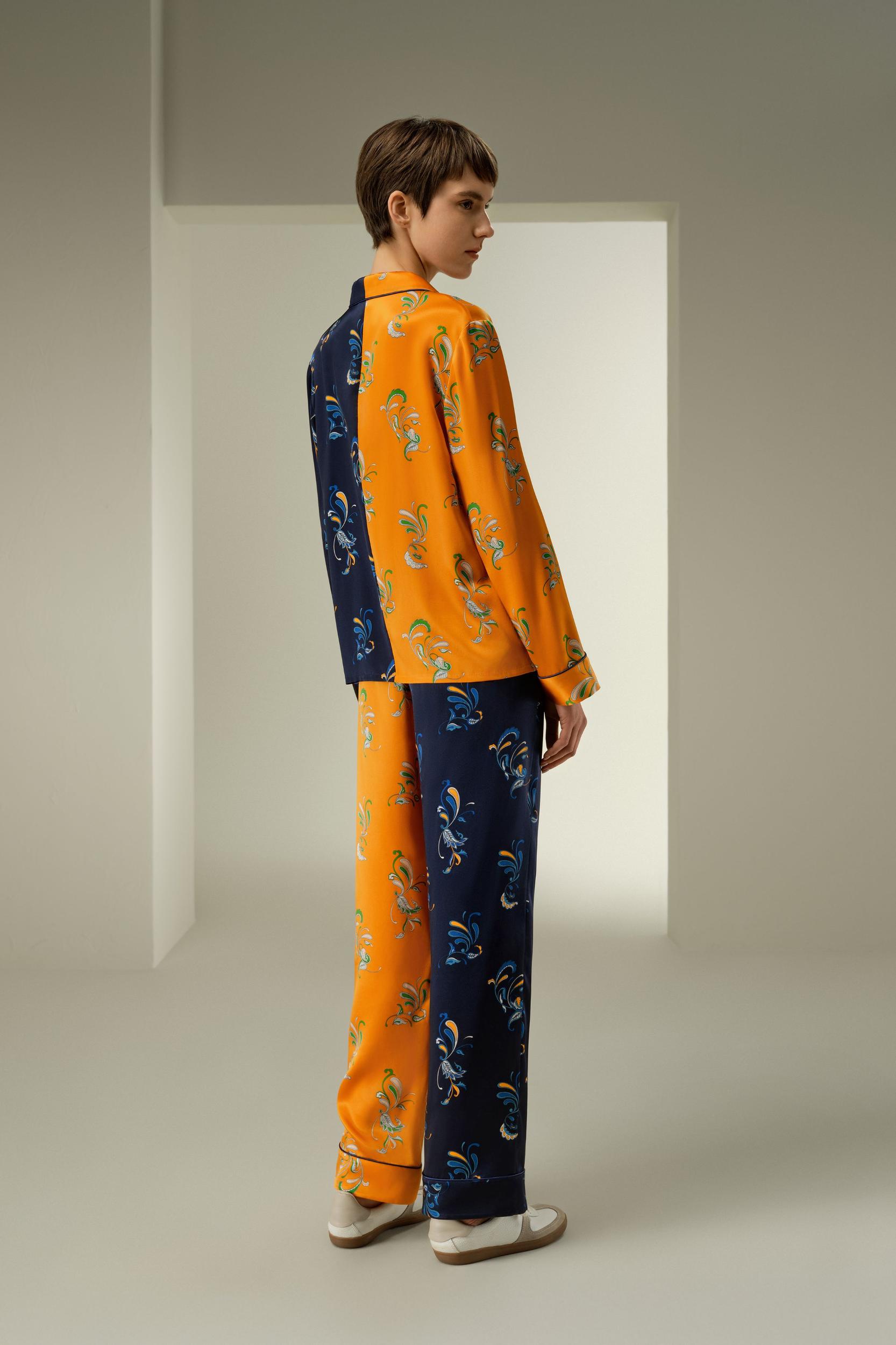 LILYSILK x Elizabeth Womens Silk Pajamas - Ladies - Paisley Natural Silk - Comfortable Long Sleeve Pajamas L Product Image