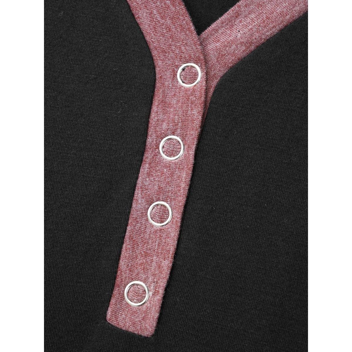 Plus Size V Neck Heather Patchwork Knit Dress Black Women Casual Contrast Knit Dresses Bloomchic 14-16/1X Product Image