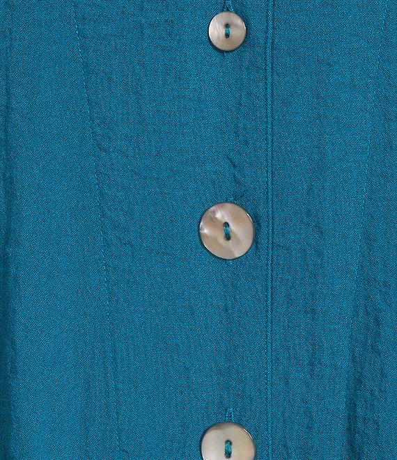 Ali Miles Petite Size Woven Solid Wire Collar 3/4 Sleeve Pleated Hem Button Front Tunic Product Image