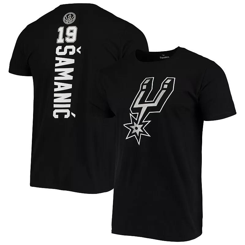 Men's Fanatics Branded Luka Samanic Black San Antonio Spurs Playmaker Name & Number Logo T-Shirt,  Product Image