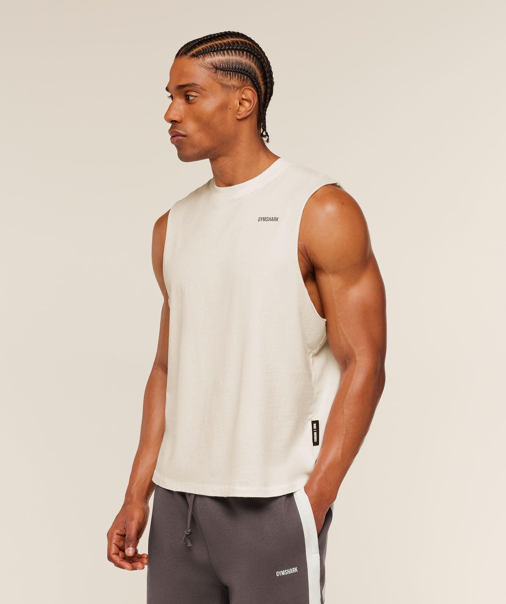 Gymshark x CBUM Washed Sleeveless T-Shirt - Soft White Male Product Image