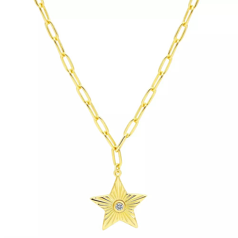 Pur Aarde 14k Gold Over Silver Cubic Zirconia Star Pendant Necklace, Womens Gold Tone Product Image