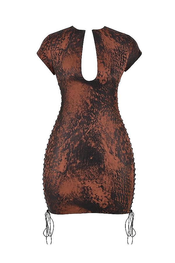 Daphne  antique copper lace up mini dress - sale Product Image